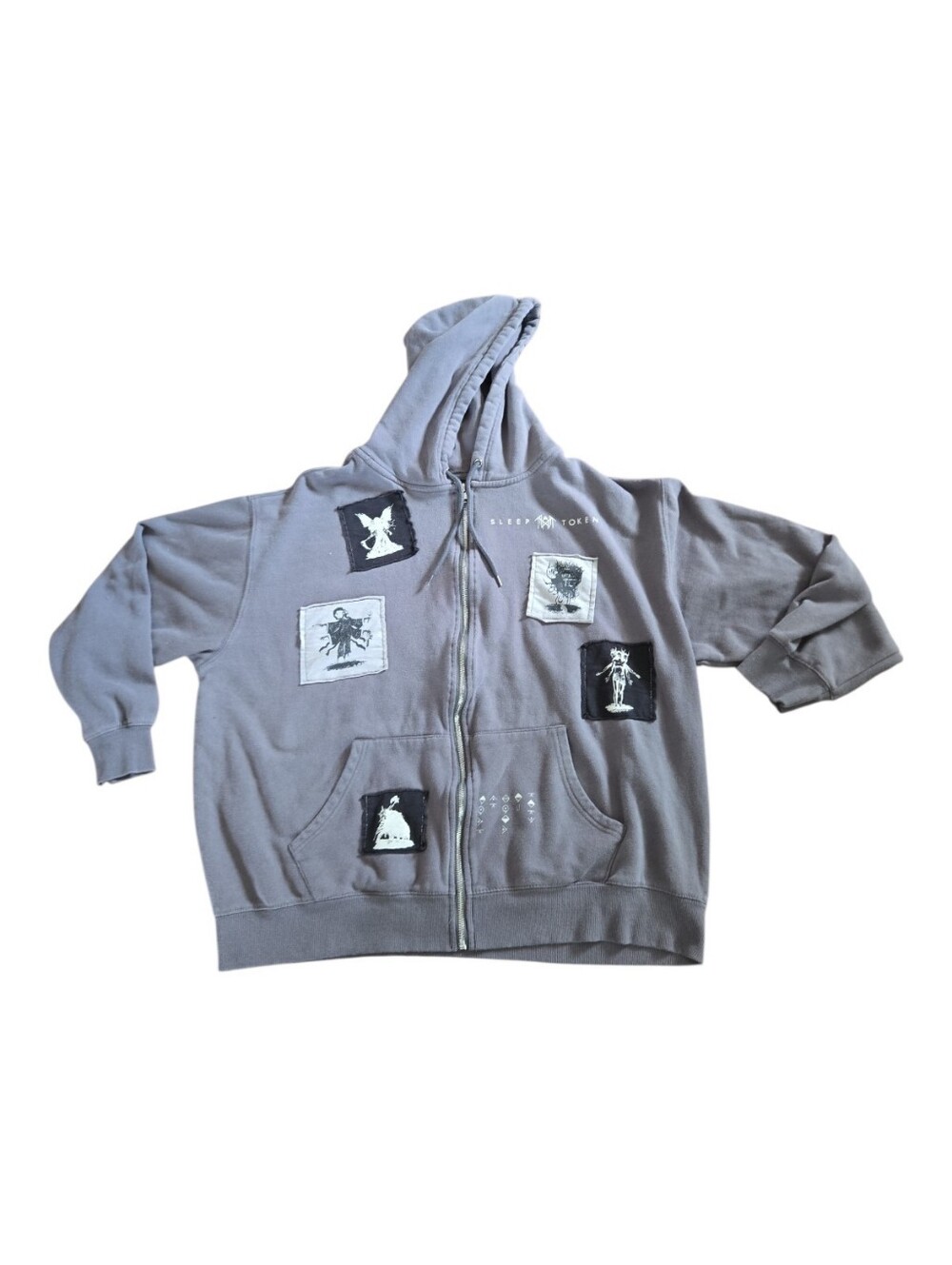 Sleep Token Grey Graphic Zip-Up Hoodie Jacket Size L